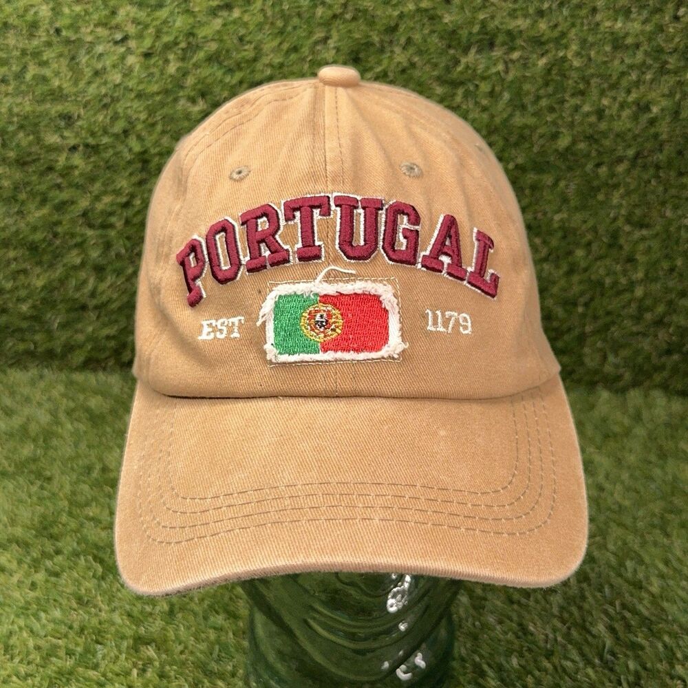 Portugal Flag Baseball Cap Hat Tan Embroidered Adjustable OSFM